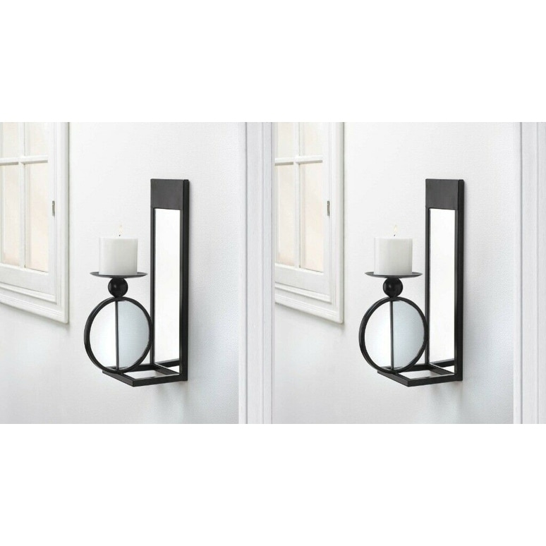 Shop Set Of 2 Black Mirrored Wall Sconces Overstock 27678886
