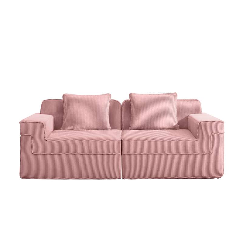 Modular 2-Seat Boneless Sofa, Modern Sectional Couch with Deep Seats, Wide Armrests, Corduroy Loveseat with Throw Pillows