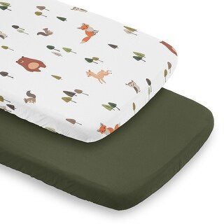 Sweet Jojo Designs Woodland Animals Boy, Girl, Unisex/Gender Neutral 2 Pack Baby Bassinet Fitted Sheets - Solid Green and Forest