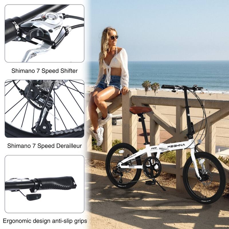 20" Folding City Bike, Lightweight Aluminum Frame,7-Speed Folding Bike