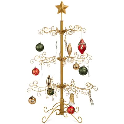 Wrought Iron Christmas Tree Ornament Display w/ Easy Assembly, Stand