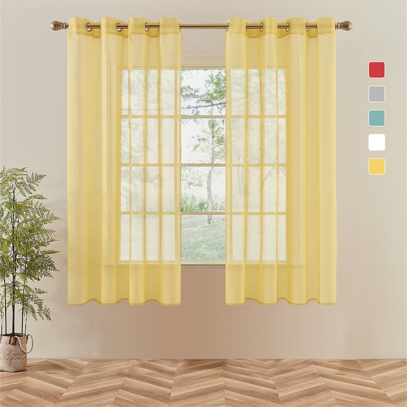 Topfinel Solid Grommet Sheer Window Curtains Faux Linen (Set of 2)