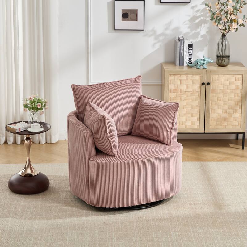 GDFStudio - Thaddeus Swivel Chair in Solid Wood Frame with 360° Metal Base. - Pink.
