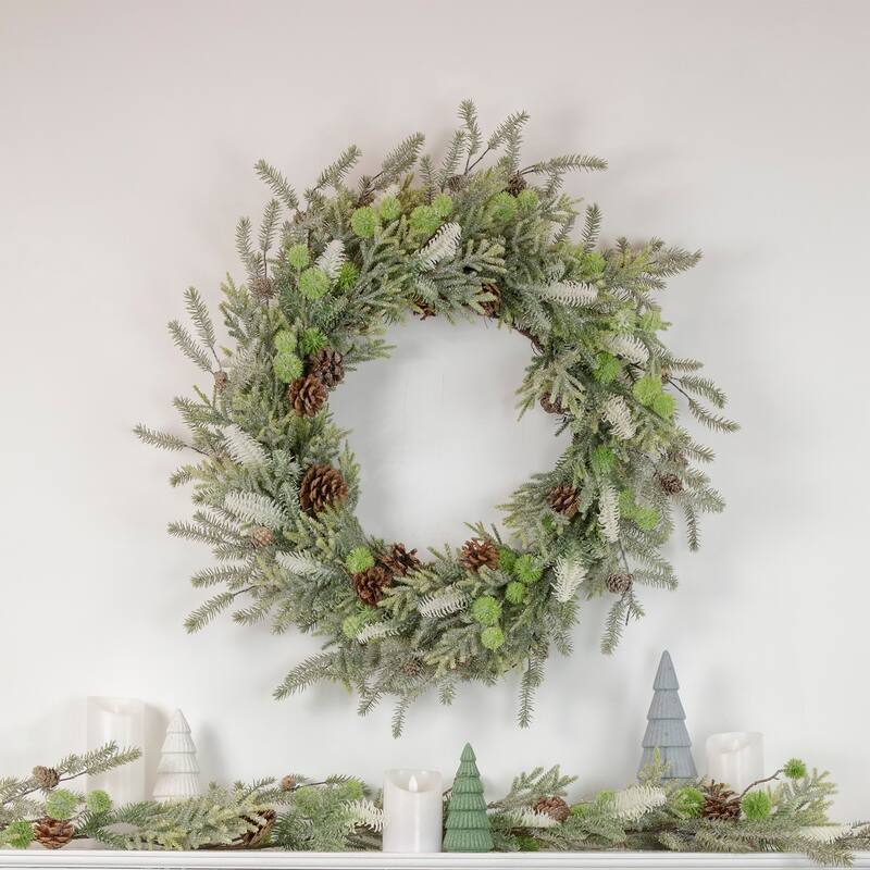 Frosted Pine and Pinecone Christmas Wreath, 30-Inch, Unlit