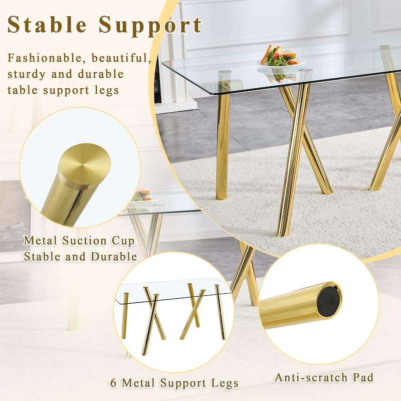 71-Inch Tempered Glass Dining Table with Sturdy Metal Legs