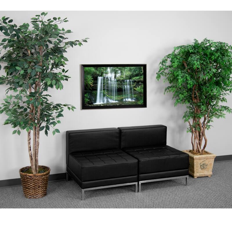 2 Piece LeatherSoft Modular Lounge Set with Taut Back and Seat - 56"W x 28.75"D x 27.25"H - Black - 2 Piece