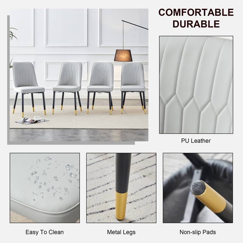Modern Dining Chair with PU Faux Leather Backrest and Metal Legs, for Dining Room, Kitchen, Light Gray, 4-Piece Set
