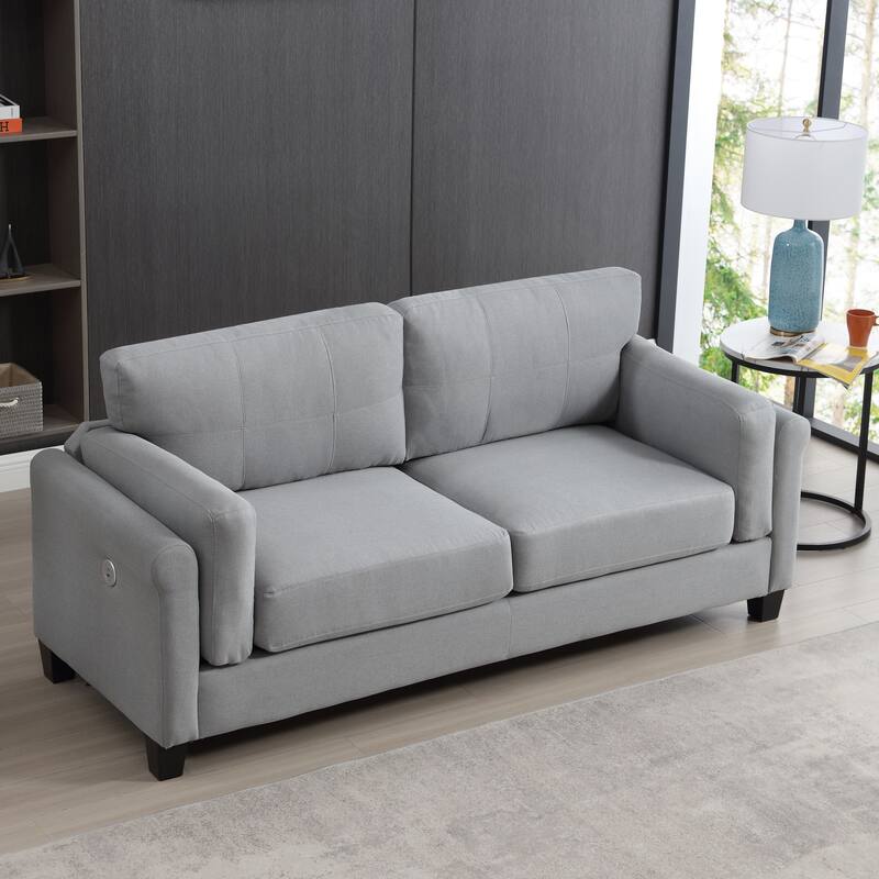 Oversized Modern 3-seat Gray Fabric Sofa with USB Charger
