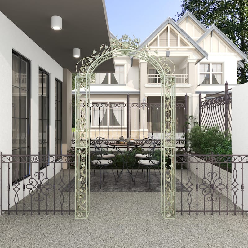 Green Metal Indoor Outdoor Arched Bird Indoor Outdoor Garden Arbor with Scrolled Vines