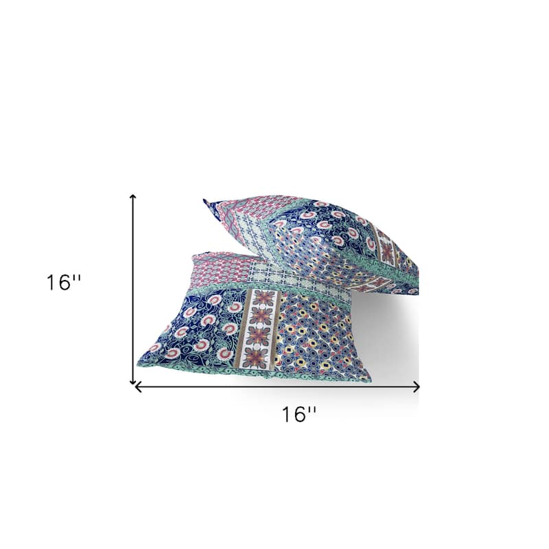 HomeRoots Set of Two 16" X 16" Blue and Pink Blown Seam Floral Indoor Outdoor Throw Pillow - 16.00' X '16.00' X '5.00
