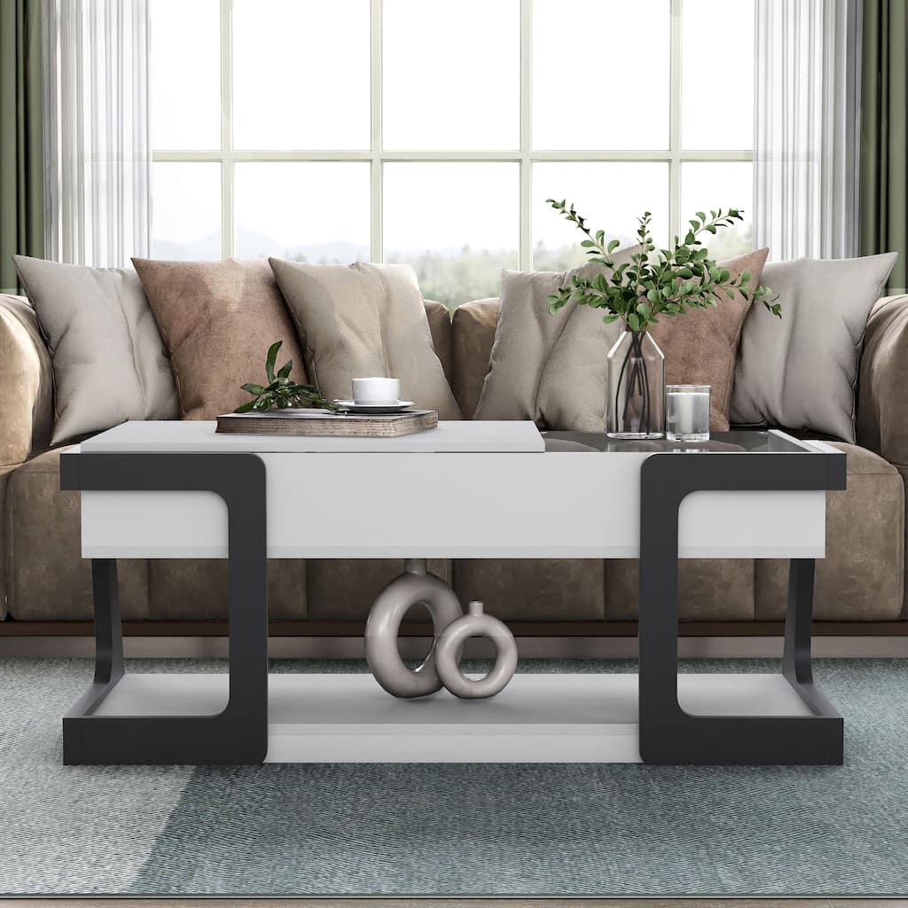 DH BASIC Contemporary White 49-inch Lift-top Coffee Table by Denhour
