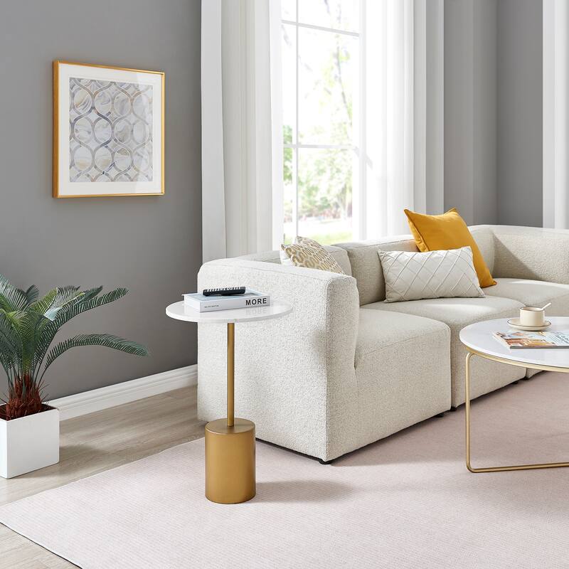 Danya B. Fritz Midcentury Modern Pedestal Side Accent Table with Gold Metal Base and Genuine White Marble Stone Tabletop