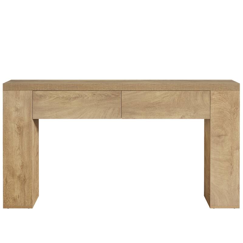 63-Inch Wooden Console Table with 2 Hidden Drawers, Sofa Table for Living Room, Hallway, Entrance, Foyer