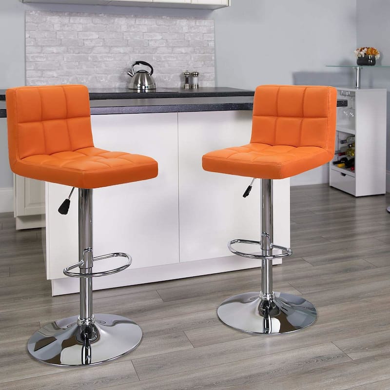 Bar Stools Adjustable Armless Swivel PU Leather Barstools Set of 2