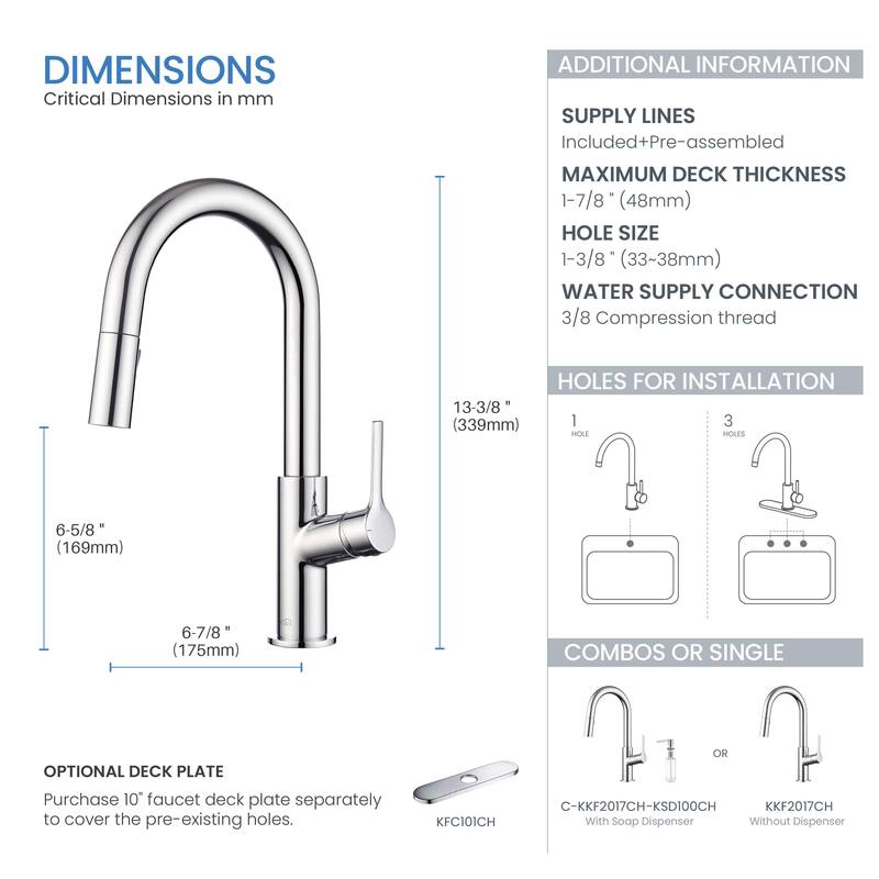 Fusion Single Handle Pull Down Kitchen & Bar Sink Faucet with Soap Dispenser
