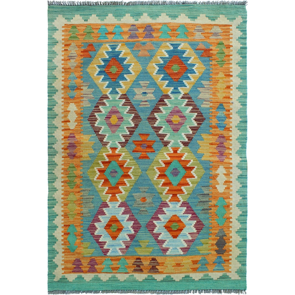 Flatweave Radbert Blue/Orange Rug - 3'2" x 4'9"