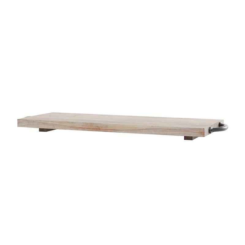 Minimalist Mango Wood Tray with Black Metal Handles - Cream or Brown