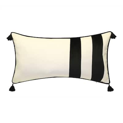 Edie At Home Striped Tassel Faux Linen and Velvet Lumbar Decorative Throw Pillow