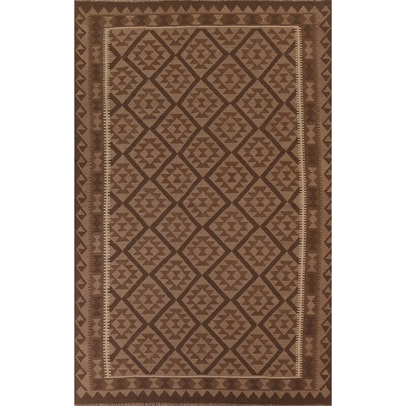 Hand Woven Oriental 100% Wool Carpet Southwestern Geometric Brown Kilim Area Rug - 9' 7'' X 6' 9''