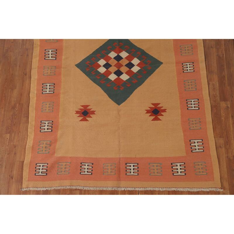 Geometric Kilim Qashqai Persian Area Rug Flatweave Wool Carpet - 5'6" x 7'9"