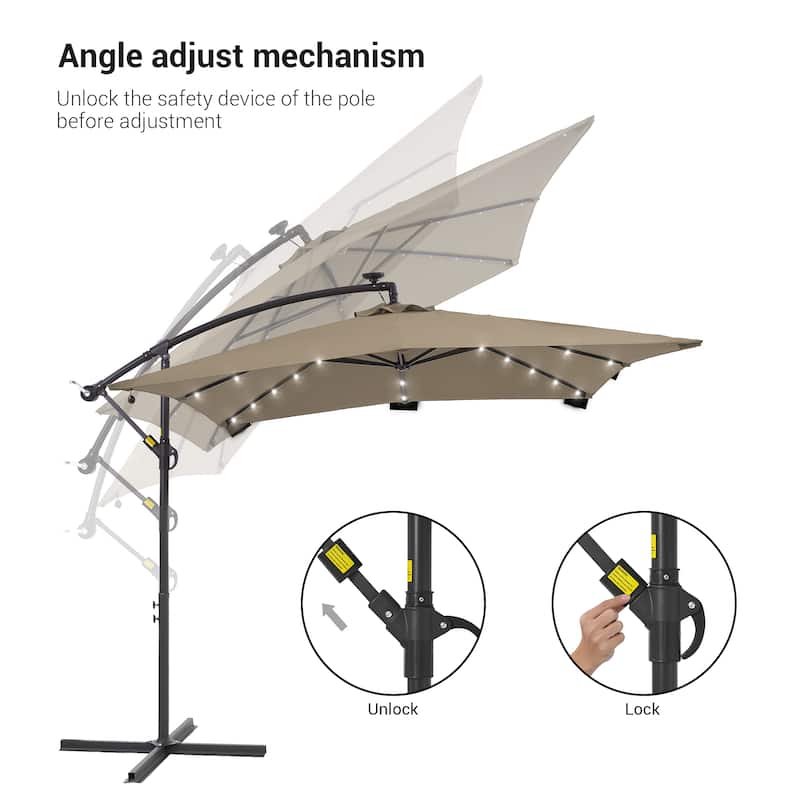BONOSUKI Outdoor Umbrella,8.2x8.2ft Canopy Offset Umbrella With LED