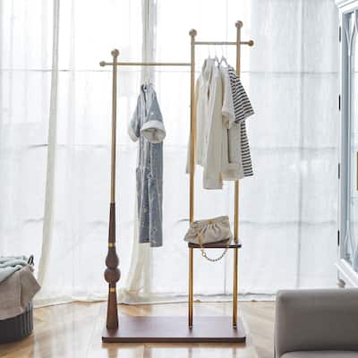 Rustic Industrial Coat Stand: 70" Tall with Dual-Tier Storage - Combines Sturdy Wood & Steel for Vintage-Chic Organization.