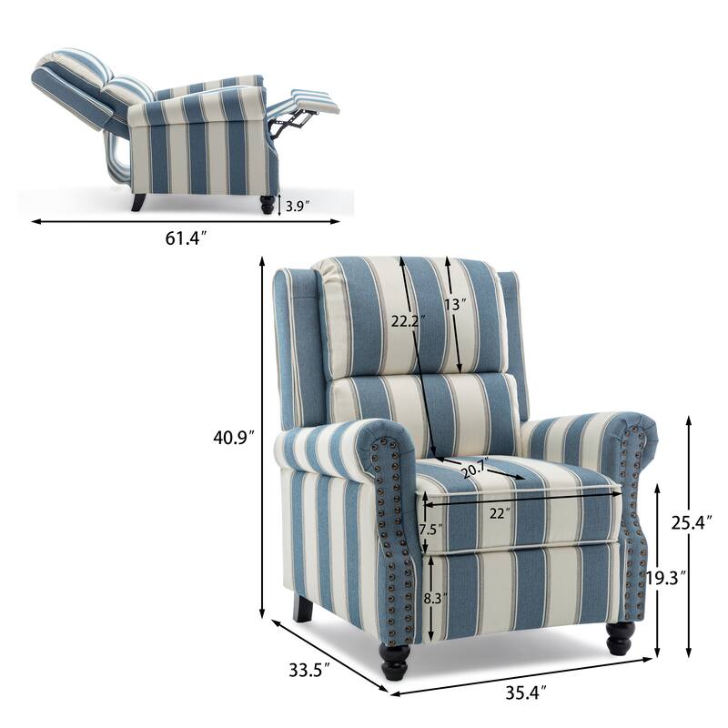 2 Set Manual Pushback Recliner Chair with Nailhead Trim