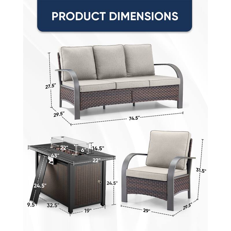 Propane Fire Pit with Outdoor Patio Funiture Set