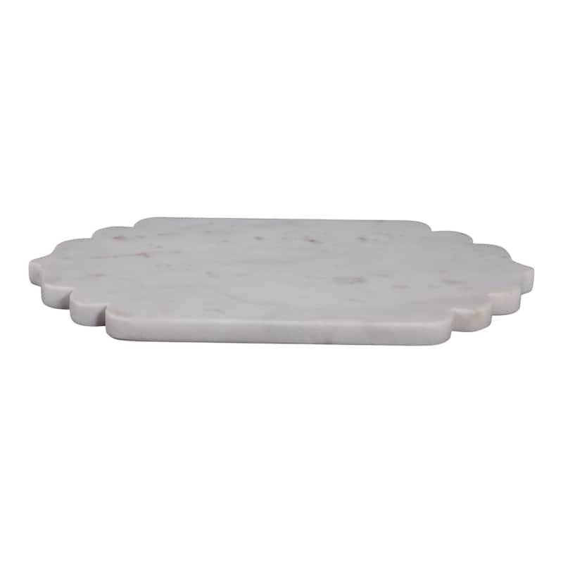 Marble Decorative Tray Scalloped Edge for Office Bedroom - 1" White - 14" x 8" x 0.5"