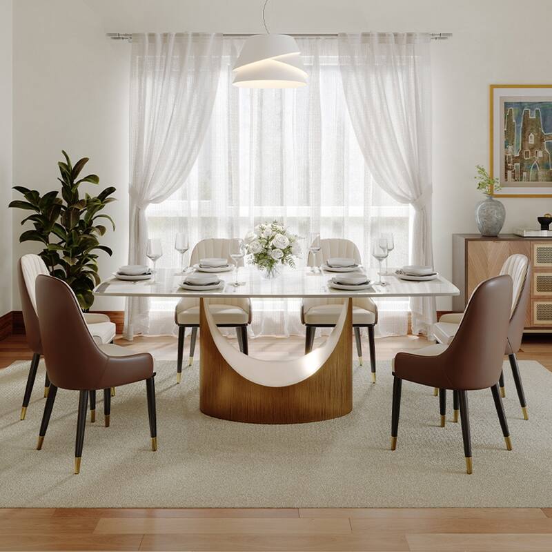 63"-94" Hobart Modern Dining Table with Rectangular Sintered Stone Tabletop and Carbon Steel Leg for 4-10