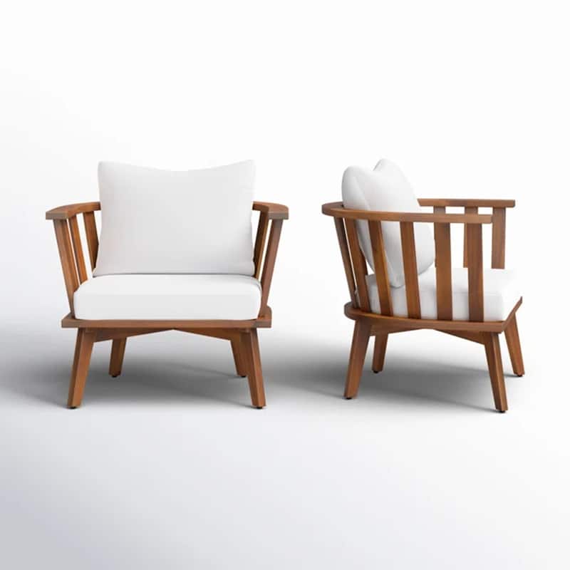 Set of 2 Acacia Patio Club Chair with Cushion by Christopher Knight Home