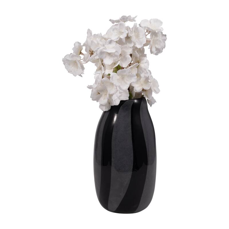 Glass Modern Striped Decorative Vase - Black