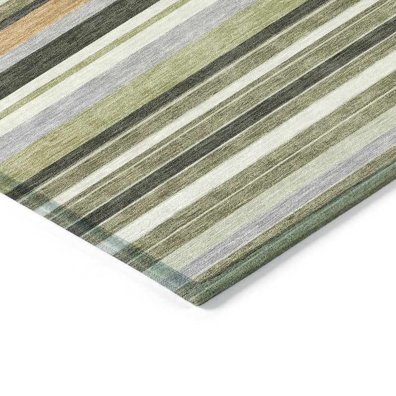 Machine Washable Indoor/ Outdoor Modern Stripes Chantille Rug