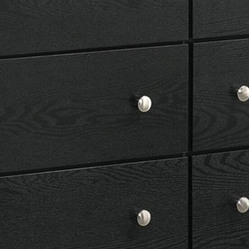 Yoh 57 Inch Wide Dresser with Mirror, 6 Drawers, Round Handles, Black Wood