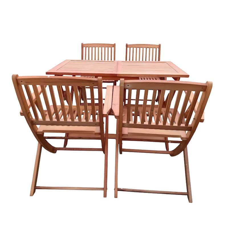 Foldable Outdoor Patio Dining Set/4 Chairs/1 Table,Teak Finish - 5Pcs Patio Set