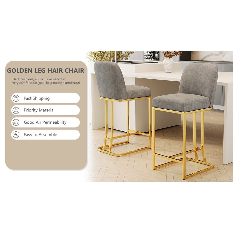 Bar Chairs Set of 2, Cushioned Bar Chairs with Metal Legs and Backrest