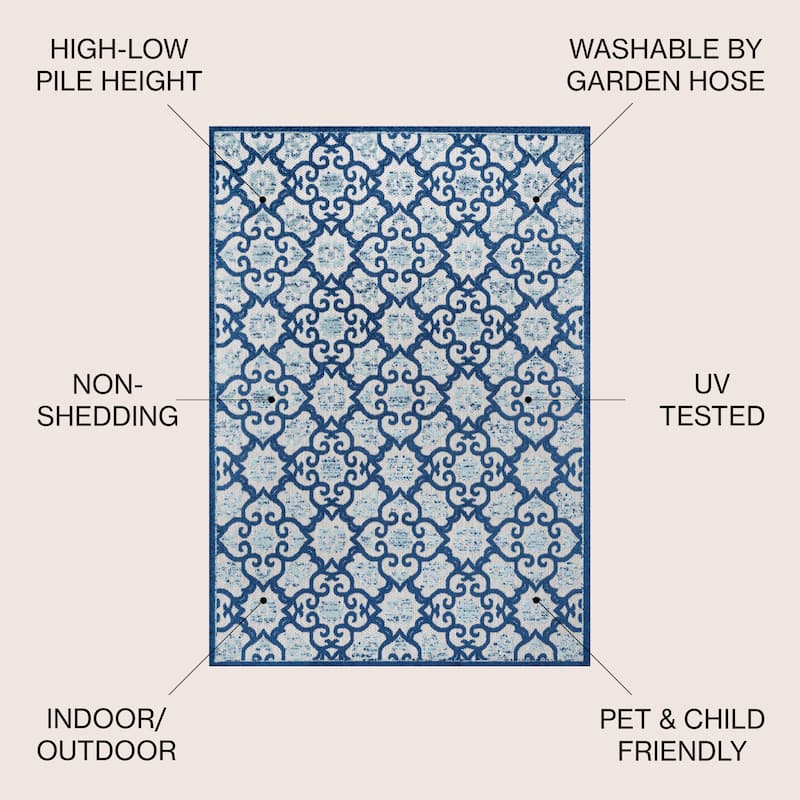 JONATHAN Y Crisantemo Tile Trellis High-Low Indoor/Outdoor Area Rug