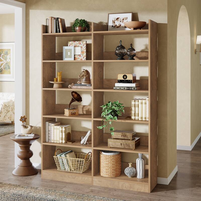 6-Tier Tall Bookshelf, 70.87'' Farmhouse Double Wide Bookshelves