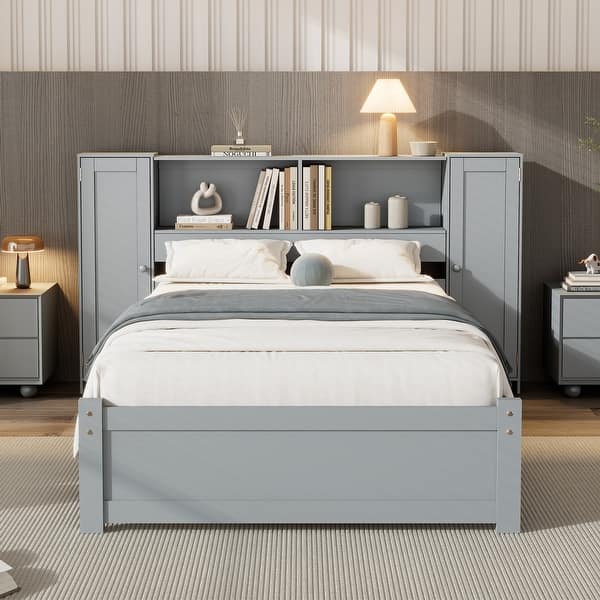 slide 2 of 24, Twin Platform Bed with Storage Headboard, Lockers & Pine Wood Frame, Grey