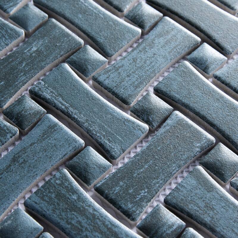 Merola Tile Cassis Dog Bone Basketweave Black w/ Black Dot 10" x 10" Porcelain Mosaic Floor and Wall Tile