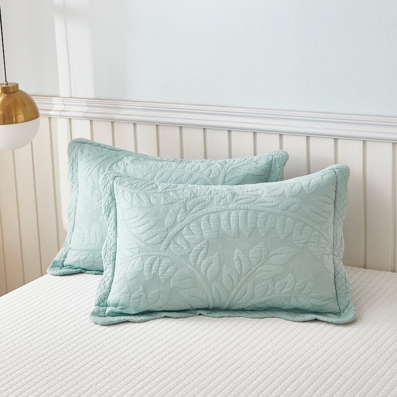 MarCielo 2-Piece 100% Cotton Embroidered Quilted Pillow Shams