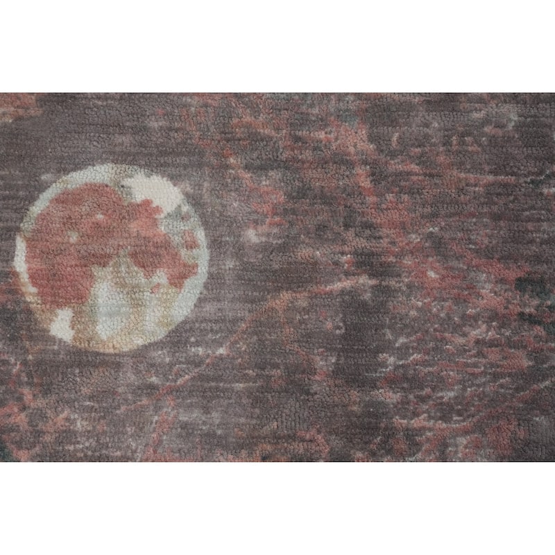 Hand Knotted Oriental Viscose Silk Carpet Modern Pictorial Coral Abstract Area Rug - 6' 2'' X 3' 11''