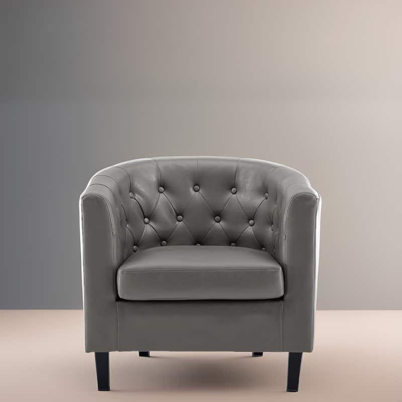 Accent Chair, Button Tufted Faux Leather Barrel Chair, Midcentury Modern Accent Chair, Comfy Armchair, Tub Barrel Chairs