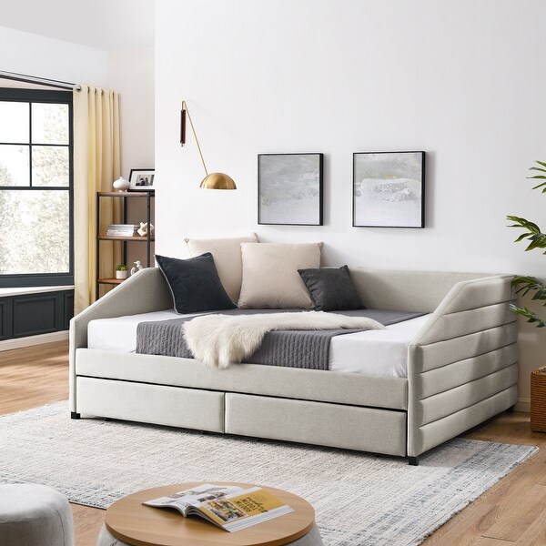Queen Size Daybed with Drawers Upholstered Tufted Sofa Bed Bed