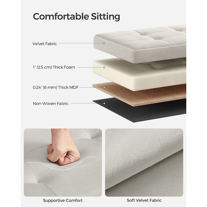 Velvet Foldable Storage Ottoman with Padded Seat and Hidden Compartment for Living Room or Entryway