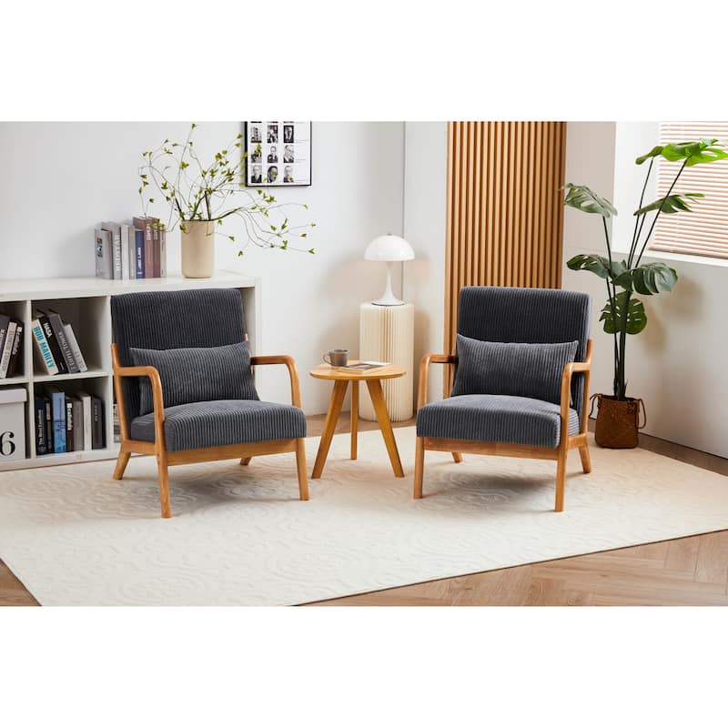 Mid-Century Modern Accent Chair – Upholstered Armchair with Pillow & Solid Wood Frame, Perfect for Living Room, Bedroom.