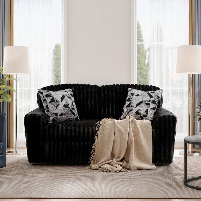 Roundhill Furniture Solenne Oversized Modern Loveseat with Jumbo Corduroy Upholstery, and Two Accent Pillows - N/A