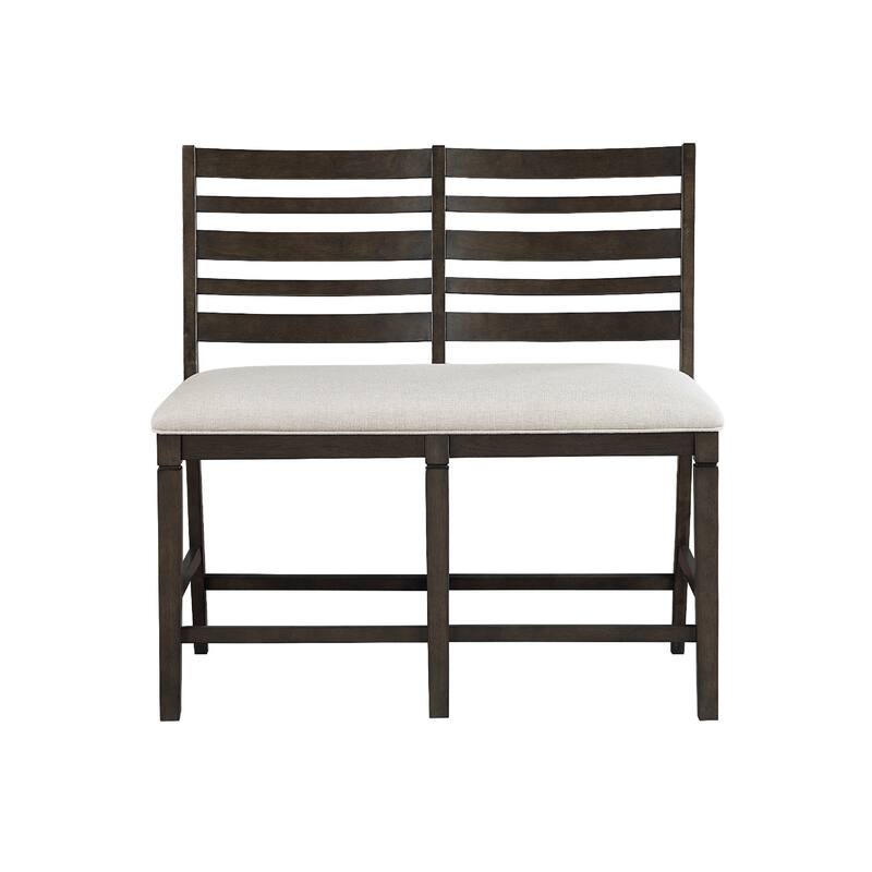 Vicy Counter Height Bench, Beige Fabric Seat, Espresso Brown Base