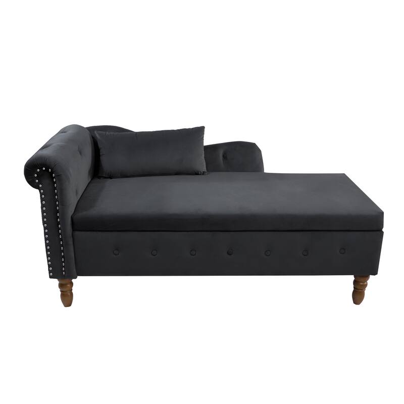 Chaise Lounge Indoor,Lounge Chair with Storage & Pillow,Upholstered Rolled Arm Chase Lounge for Sleeping with Nailhead Trim