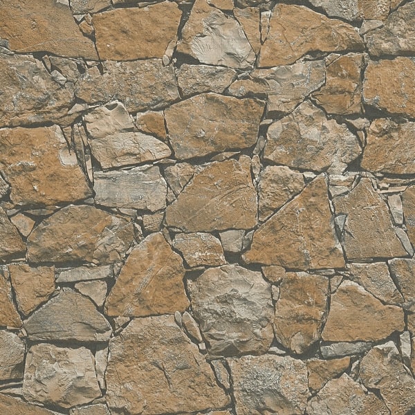 slide 2 of 5, Galerie Wallcoverings Bricks and More Collection Realistic Stonewall Matte Finish Vinyl on Non-woven Wallpaper Roll 33-feet long x 21-inches wide - Brown
